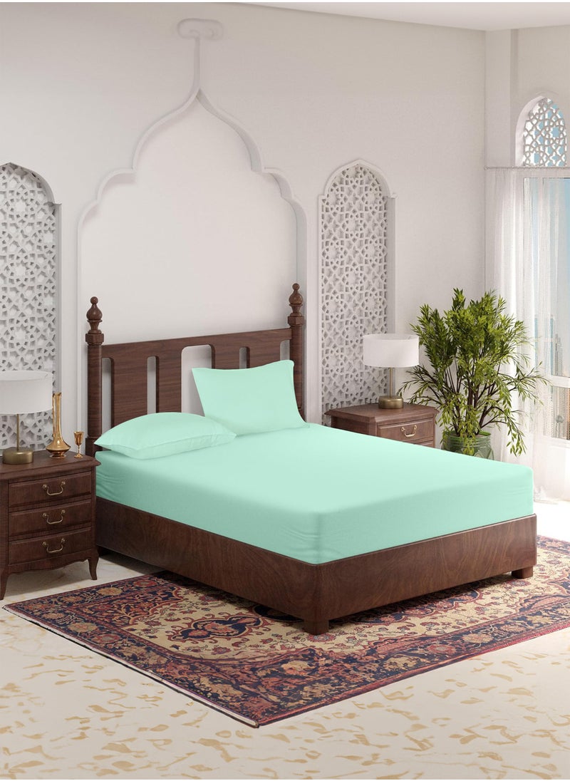 American Linen Queen Plain Fitted Sheet with 2 Pillow Case 180 x 200 Cm Mint Green  - Image 1