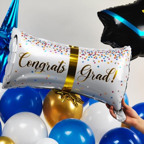 kozee 120PCS Graduation Balloon Garland Arch Kit with Graduation Cap Certificate Letter Star Mylar Foil Balloons for Class of 2025 Grad Prom Decorations Supplies (Blue Gold White) - Image 5
