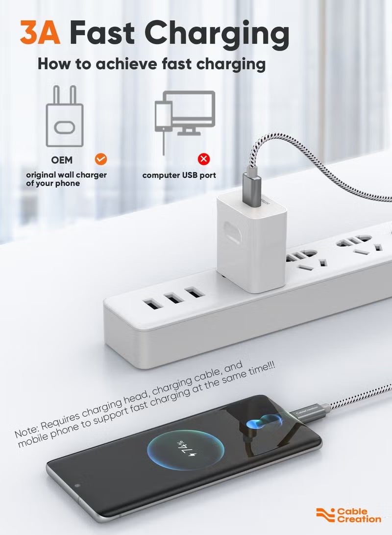 كابل كرييشن كابل USB C بطول 1.2 متر، كابل USB قصير إلى USB C، كابل شحن سريع 3 أمبير، كابل USB C مضفر ذكر إلى USB ذكر لبنك الطاقة، Galaxy S23، iPad Pro Mini، S22 S21 Z Flip، هواتف Android - Image 3