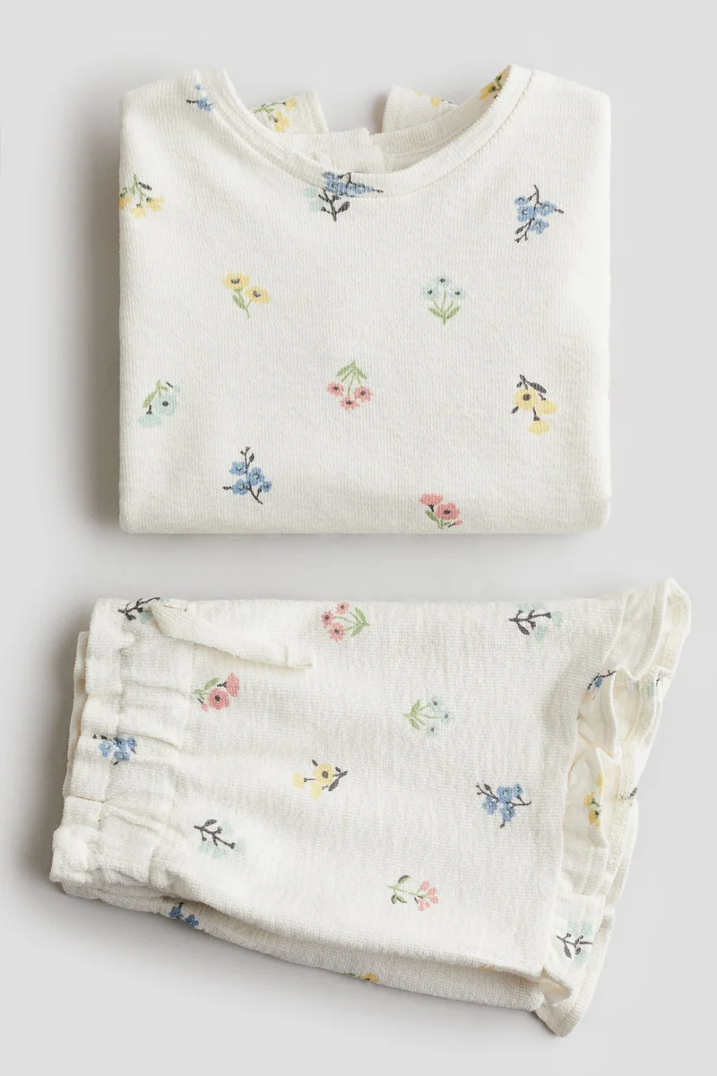 اتش اند ام طقم تيري مزين بطبعة - عبوة من قطعتين