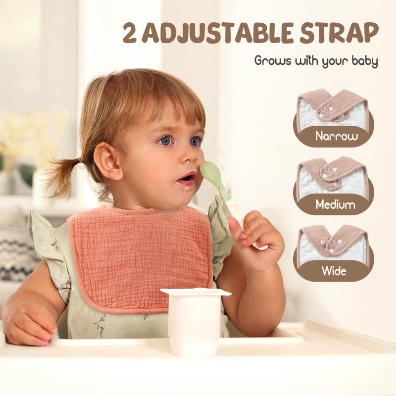 POIKSHARK 6-Pack Muslin Baby Bibs for Unisex Boys Girls, Solid Colors, Soft Cotton Baby Drool Bibs, Drooling and Teething Bibs for Infant, Newborn - Neutral - Image 2