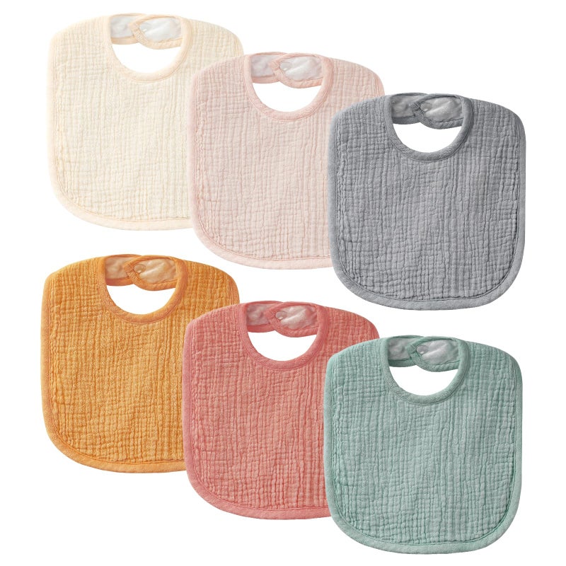 POIKSHARK 6-Pack Muslin Baby Bibs for Unisex Boys Girls, Solid Colors, Soft Cotton Baby Drool Bibs, Drooling and Teething Bibs for Infant, Newborn - Neutral - Image 1