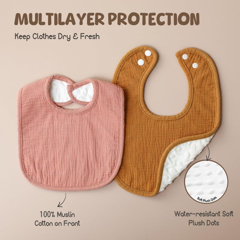 POIKSHARK 6-Pack Muslin Baby Bibs for Unisex Boys Girls, Solid Colors, Soft Cotton Baby Drool Bibs, Drooling and Teething Bibs for Infant, Newborn - Neutral - Image 4