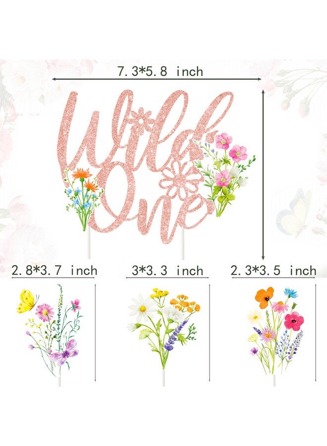 umoni Wild One Flower Cake Topper 4Pcs Wildflower Birthday Cake Decorations Wildflower Theme 1st Birthday Decoration Wild One Cupcake Cake Picks for Wildflower First Baby Shower Supplies - Image 5