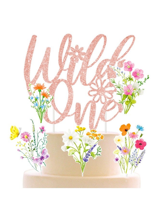 umoni Wild One Flower Cake Topper 4Pcs Wildflower Birthday Cake Decorations Wildflower Theme 1st Birthday Decoration Wild One Cupcake Cake Picks for Wildflower First Baby Shower Supplies - Image 1