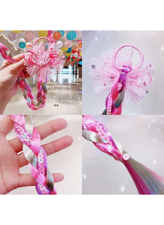 Messen 8 Pieces Colored Braids Hair Extensions With Rubber Bands Ponytails Hair Bows Rainbow Color Synthetic Hairpieces Glitter Braided Hair Extensions For Women Kids Girls Party Highlights Cosplay Dress Up  - Image 5