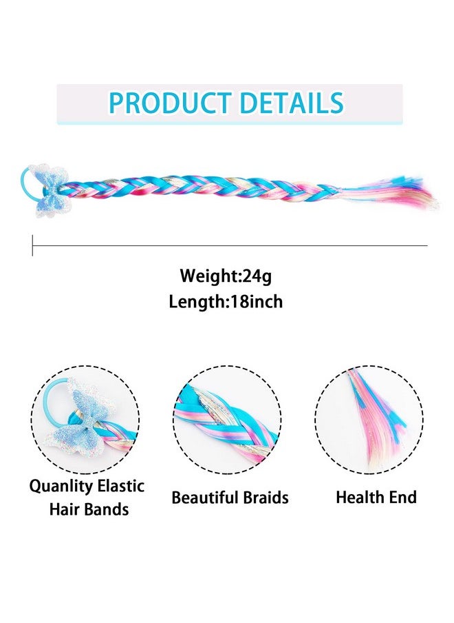 Messen 8 Pieces Colored Braids Hair Extensions With Rubber Bands Ponytails Hair Bows Rainbow Color Synthetic Hairpieces Glitter Braided Hair Extensions For Women Kids Girls Party Highlights Cosplay Dress Up  - Image 3