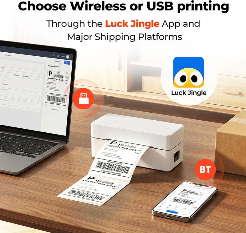 بايسوفيس طابعة ملصقات بلوتوث DHL، طابعة ملصقات شحن مقاس 4x6 | طابعة حرارية لملصقات Shopify وEtsy وUPS، متوافقة مع iOS وAndroid وWindows وMac، تدعم USB وا��بلوتوث - Image 2