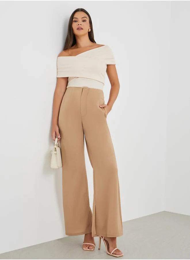 Styli Styli Solid Mid Rise Flare Fit Pants