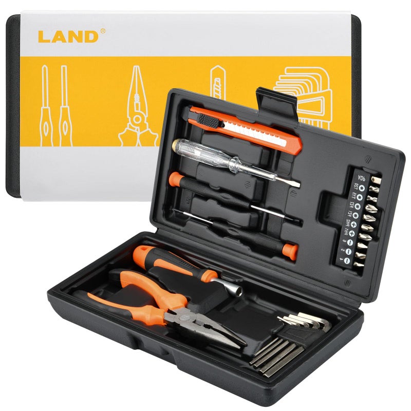 LAND 22-Piece Small Tool Kit with Toolbox - Essential Household Tool Set for Home Repair, DIY Projects, Garage & College Dorm, Includes Pliers, Screwdrivers & Portable Storage Case - Image 2