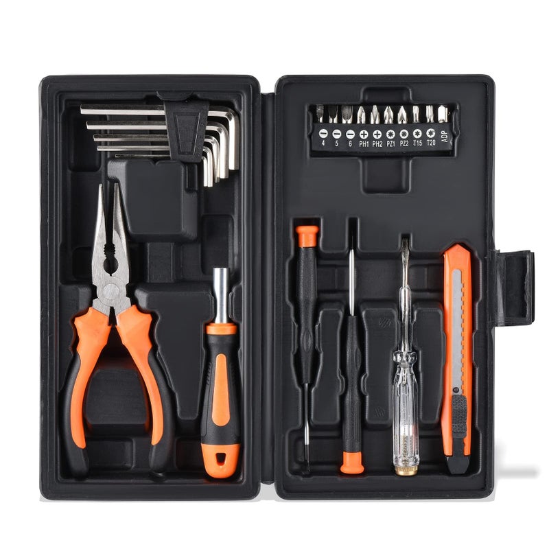 LAND 22-Piece Small Tool Kit with Toolbox - Essential Household Tool Set for Home Repair, DIY Projects, Garage & College Dorm, Includes Pliers, Screwdrivers & Portable Storage Case - Image 1