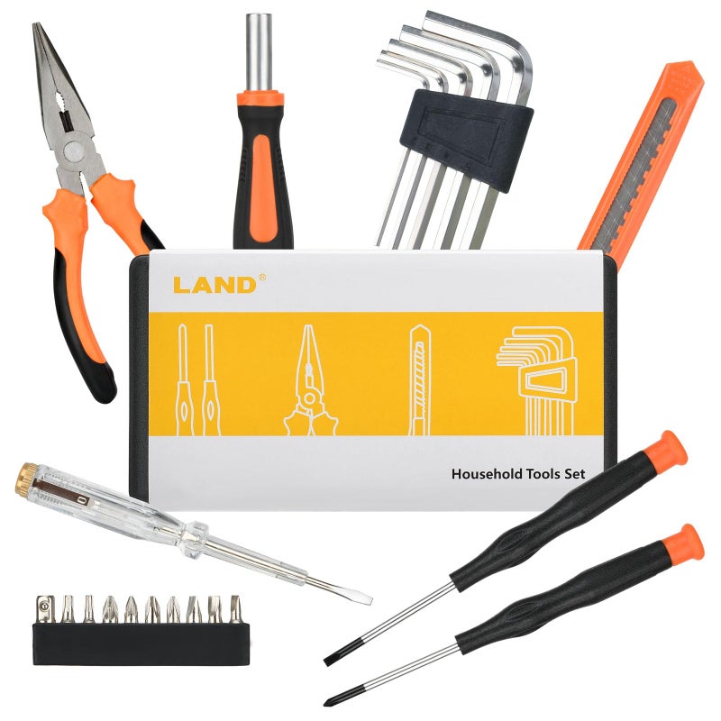 LAND 22-Piece Small Tool Kit with Toolbox - Essential Household Tool Set for Home Repair, DIY Projects, Garage & College Dorm, Includes Pliers, Screwdrivers & Portable Storage Case - Image 3