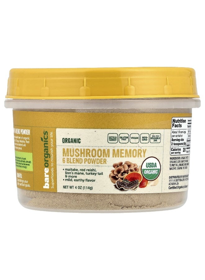 Bareorganics BareOrganics, Organic Mushroom Memory 6 Blend Powder, 4 oz (114 g)  - Image 1