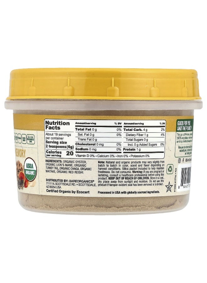 Bareorganics BareOrganics, Organic Mushroom Memory 6 Blend Powder, 4 oz (114 g)  - Image 2