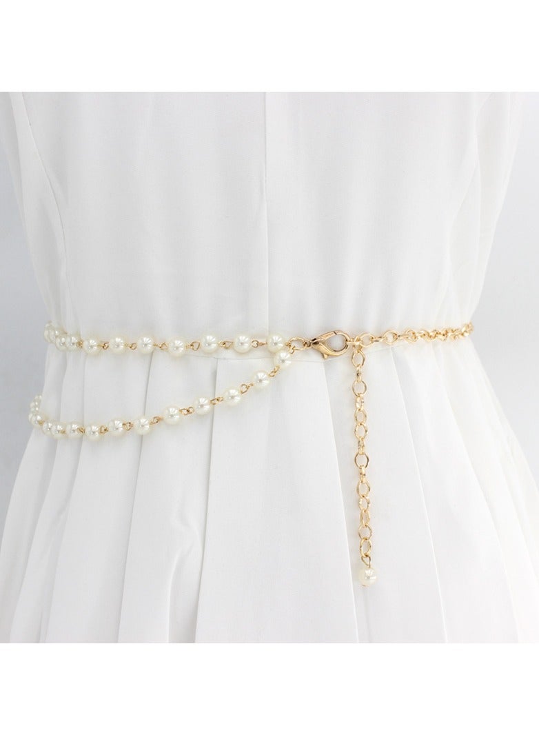 KUYING New Womens Pearl Fashion Versatile Decorative Dress Summer Skirt Small Belt 