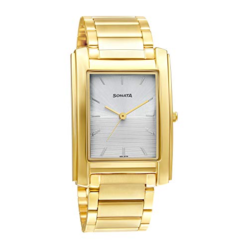 Sonata Quartz Analog White Dial Stainless Steel Strap Watch for Men-NS7953YM08W/NT7953YM08W - Image 1