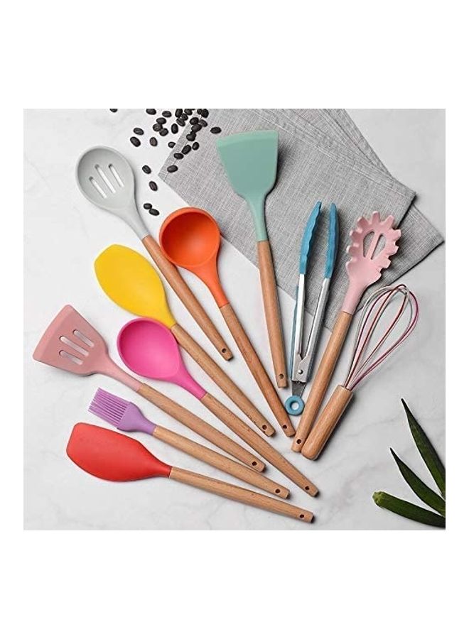 نيبمينينت 11-Piece Silicone Wooden Handle Kitchen Utensil Set With Holder Multicolour One Size - Image 2