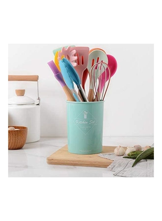 نيبمينينت 11-Piece Silicone Wooden Handle Kitchen Utensil Set With Holder Multicolour One Size - Image 5