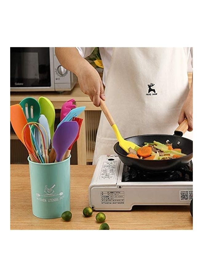 نيبمينينت 11-Piece Silicone Wooden Handle Kitchen Utensil Set With Holder Multicolour One Size - Image 4