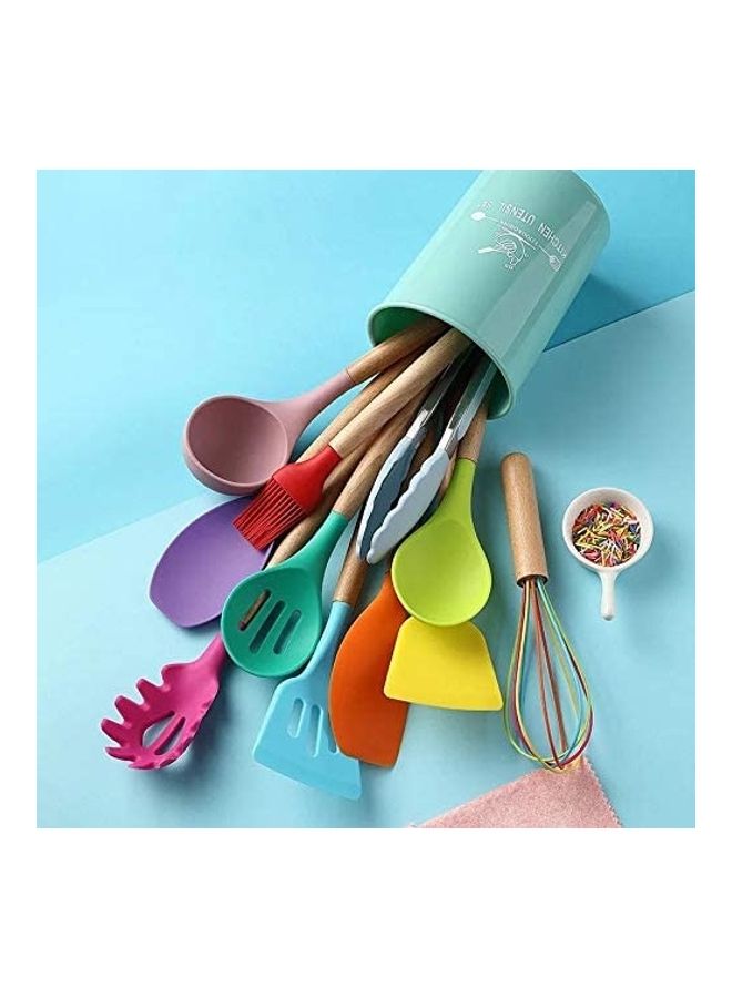 نيبمينينت 11-Piece Silicone Wooden Handle Kitchen Utensil Set With Holder Multicolour One Size - Image 3