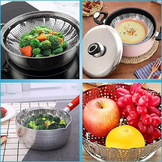 ATOOZED Stainless Steel Vegetable Fruit Steamer Punching Food Drain Bowl Basket Stainless Steel Steamer Steamer Basket - Image 3