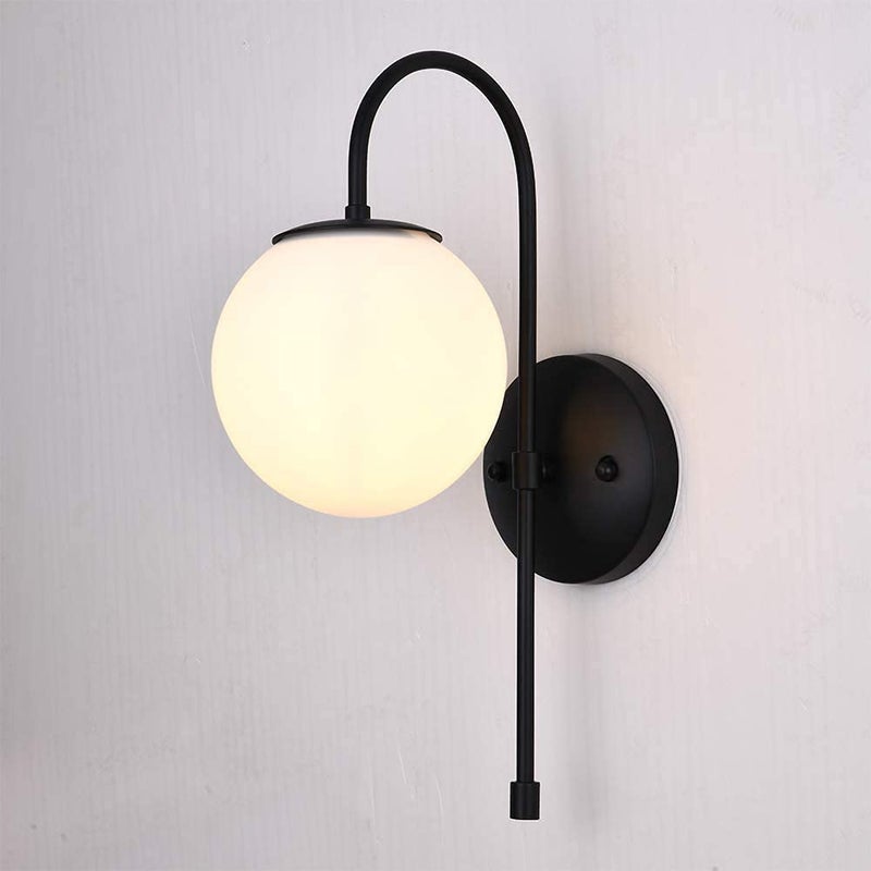 Homenique 40Watts Frosted Glass Globe Shade Wall Sconce Contemporary Wall Mounted Light Fixture Lamp Without Bulb Black - Image 1