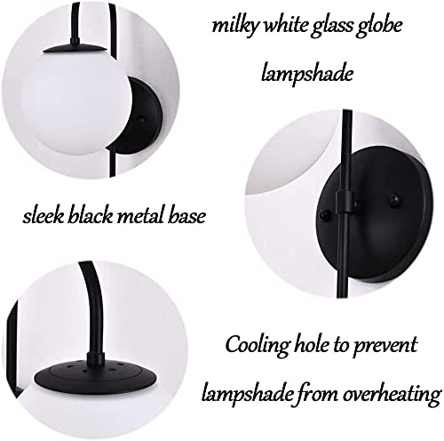 Homenique 40Watts Frosted Glass Globe Shade Wall Sconce Contemporary Wall Mounted Light Fixture Lamp Without Bulb Black - Image 3