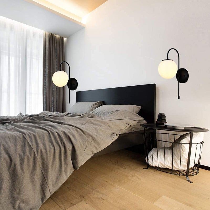 Homenique 40Watts Frosted Glass Globe Shade Wall Sconce Contemporary Wall Mounted Light Fixture Lamp Without Bulb Black - Image 4