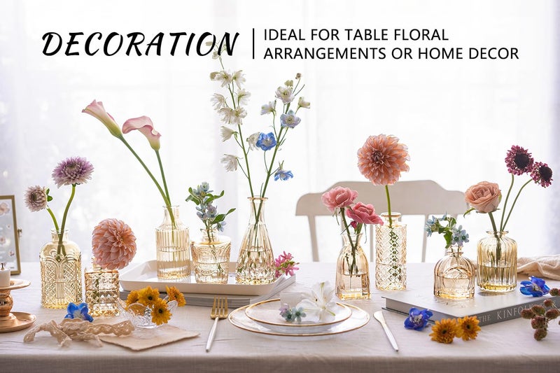 SUPMIND 16Pcs Glass Bud Vase Set, Small Flower Vases in Bulk for Centerpieces, Mini Vintage Amber Vase for Wedding, Home Decor, Table Decoration - Gold Amber - Image 3