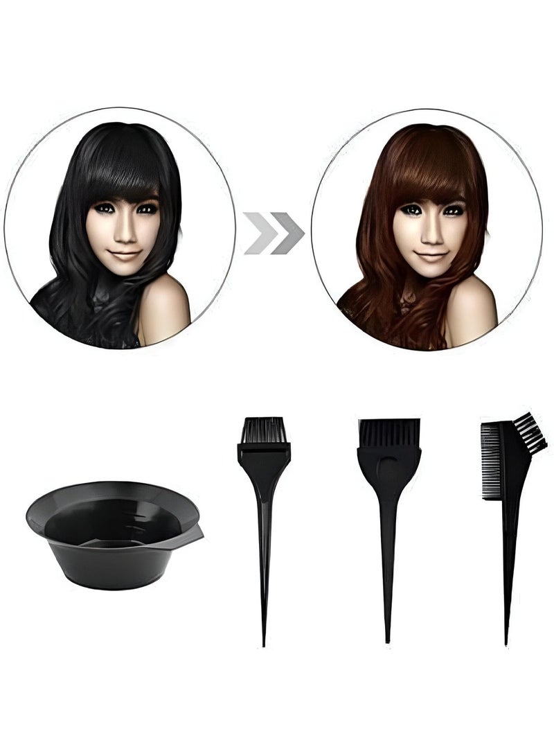Hair Dye Kit - Complete 4-Piece Set with Mixing Bowl, Tint Comb, and 3 Brushes for Salon and Home Colouring (Black) (set-4pcs) - Image 4