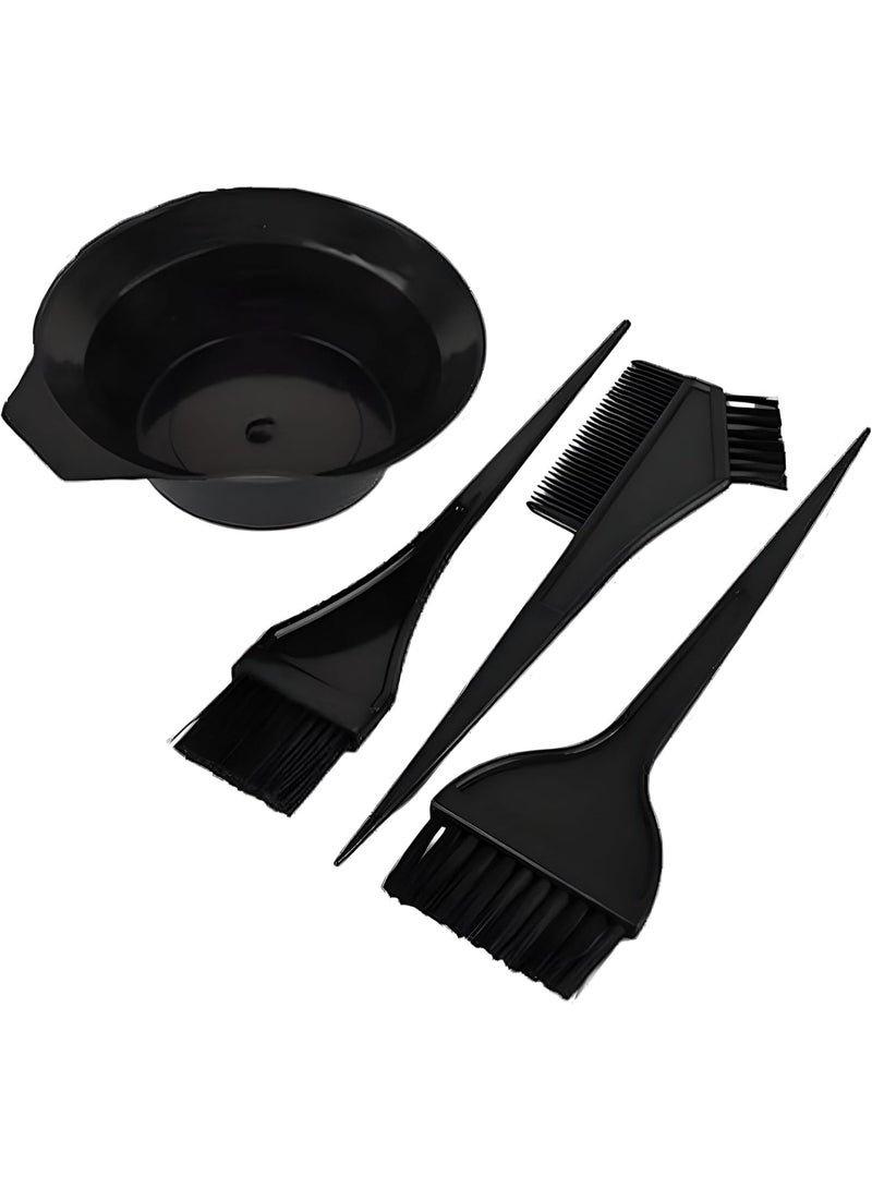Hair Dye Kit - Complete 4-Piece Set with Mixing Bowl, Tint Comb, and 3 Brushes for Salon and Home Colouring (Black) (set-4pcs) - Image 1