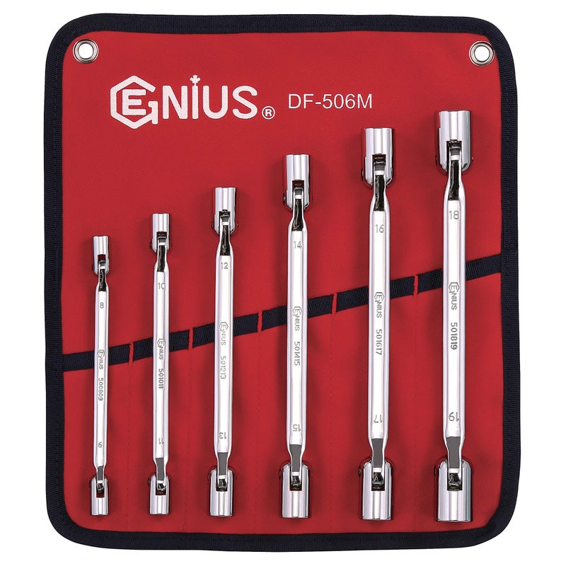Genius Tools 6PC Metric Double Flexible Socket Wrench Set Mirror Finish DF506M