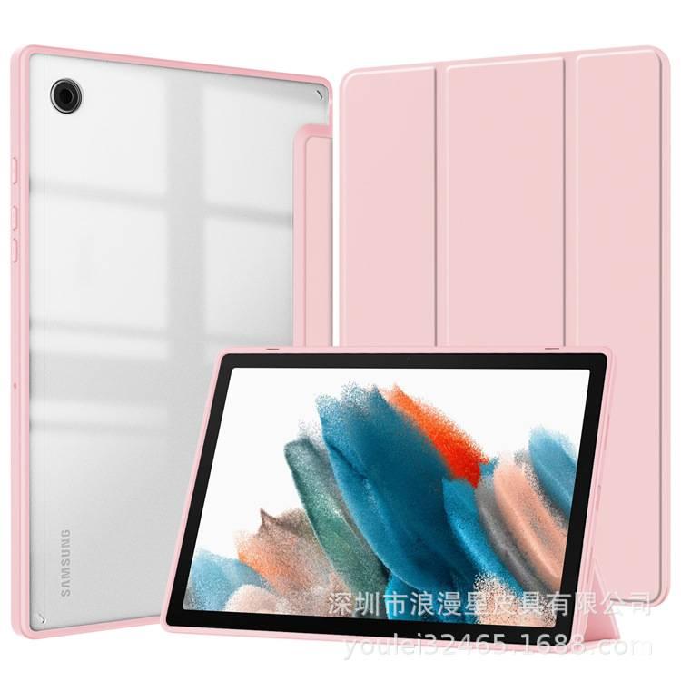 حافظة سامسونج تاب بظهر شفاف متوافقة مع Samsung Galaxy Tab S10 Plus / Samsung Galaxy Tab S9 FE Plus / Samsung Galaxy Tab S9 Plus باللون وردي مع غطاء حماية ووظيفة حامل وحمل يومي للت. - Image 1