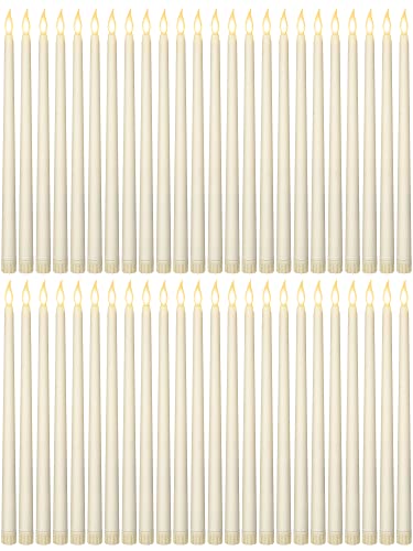 Funtery 48 Pcs Flameless LED Taper Candles 11 Inch Battery Operated Flickering Candles Bulk for Christmas Church Wedding Party IvoryClassic Style