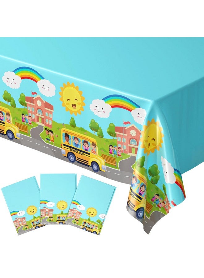 بلو أورتشدس أغطية طاولات على شكل حافلة مدرسية (عبوة من 3 قطع) - لوازم حفلات حافلة مدرسية، ديكورات العودة إلى المدرسة، مفارش طاولات على شكل عجلات حافلة مدرسية، ديكورات تخرج رياض الأطفال، حفلات بطابع حافلة مدرسية - Image 1