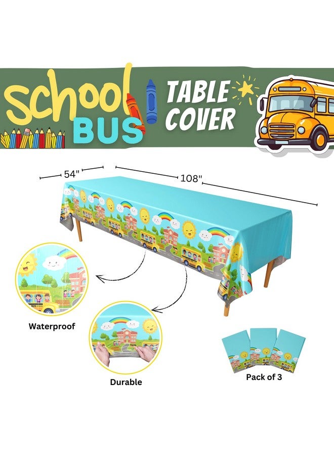 بلو أورتشدس أغطية طاولات على شكل حافلة مدرسية (عبوة من 3 قطع) - لوازم حفلات حافلة مدرسية، ديكورات العودة إلى المدرسة، مفارش طاولات على شكل عجلات حافلة مدرسية، ديكورات تخرج رياض الأطفال، حفلات بطابع حافلة مدرسية - Image 2