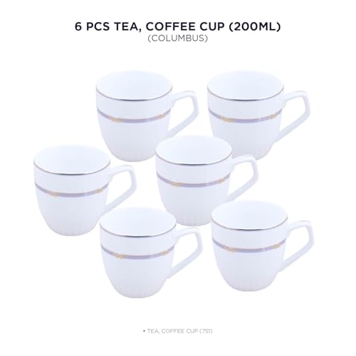 Peggy Oliver 200 ml Columbus Tea and Coffee Cup | Set of 6 | Fine Porcelain | Bone Ash Free | Multicolor | Ideal for Daily Use & Gifting - Image 2