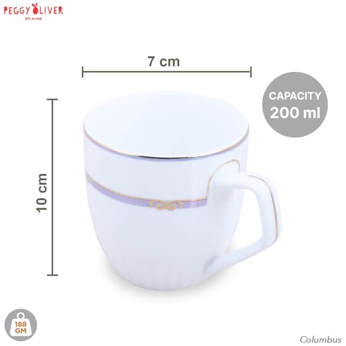 Peggy Oliver 200 ml Columbus Tea and Coffee Cup | Set of 6 | Fine Porcelain | Bone Ash Free | Multicolor | Ideal for Daily Use & Gifting - Image 4