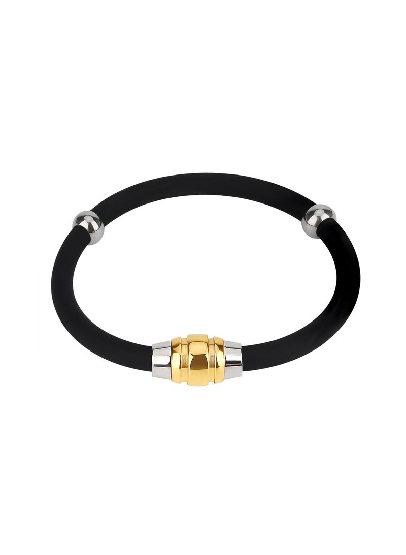 Excefore Anti-Static Bracelet, Silicone Wrist Straps Band, Fashion Anti-Static Products, Silicon Titanium, Magnetic Germanium Jewelry for Girls, Women, Men, Kids, and Teens  (Black Gold, 19CM)  - Image 1