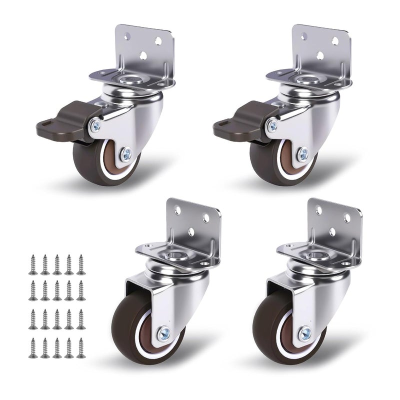 ZUOFANG 1 Inch Small Caster Wheels Set of 4, L-Bracket Casters Low Profile Side Mount Casters, Swivel Rubber Castors for Furniture, Underbed Drawer, DIY Project, Capacity Lbs: 96 Lbs (with 2 Brakes) - Image 1