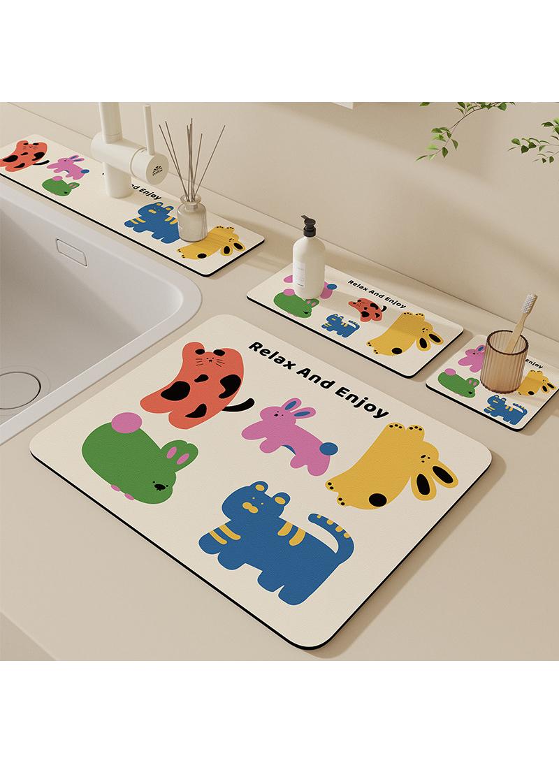 general Set Of 4 Cartoon Wash Basin Water Absorption Pad  Bathroom Countertop Faucet Drain Pad  Washbasin Sink Diatom Splash Proof Cup Mat - Image 1