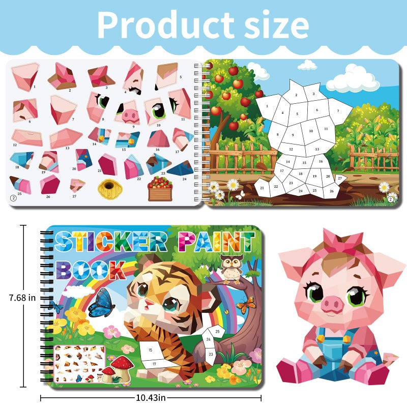 Kalysky Sticker Paint Books for Kids Ages 4-8,Animals Designs Paint by Stickers,Party Birthday Stickers for Kids Boys Girl - Image 2