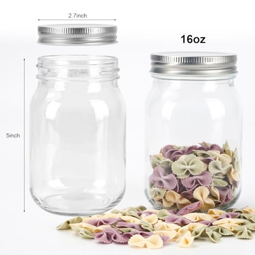 HOXHA 2 Pack Glass Regular Mouth Mason Jars 16 oz Clear Glass Jars with Lids for Sealing Canning Jars for Food Storage Overnight Oats Dry Food Snacks Candies Jam Honey - Image 3