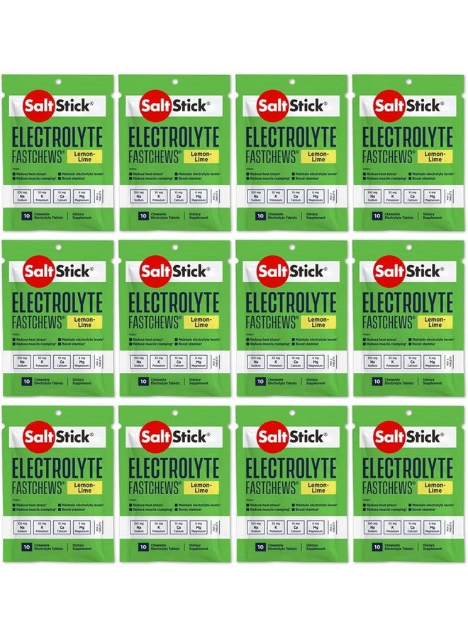 SaltStick Electrolyte FastChews Chewable Tablets, Lemon Lime, 120 count, 12 packets of 10 tablets each - Image 1