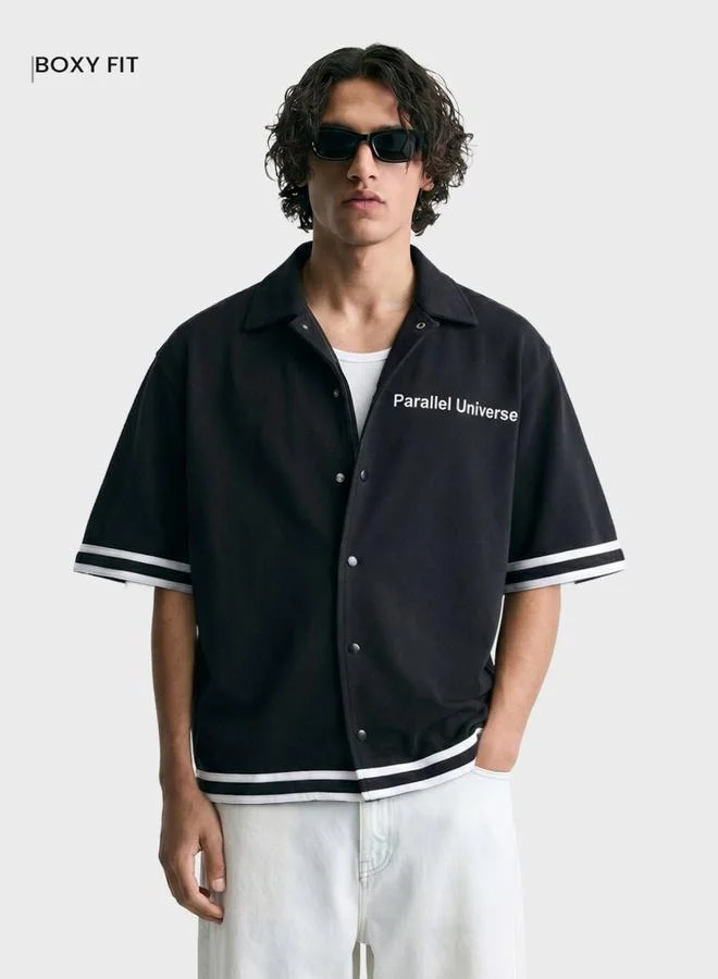 The Indian Garage Co  Men Boxy Fit Embroidered Polo Collar Streetwear Shirt for Men | Best Price UAE