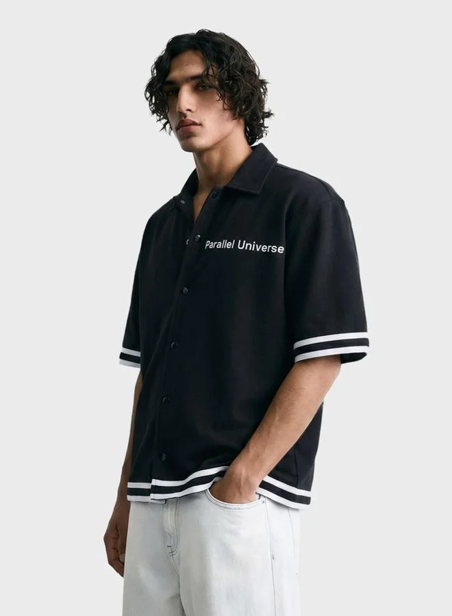 Men Boxy Fit Embroidered Polo Collar Streetwear Shirt
