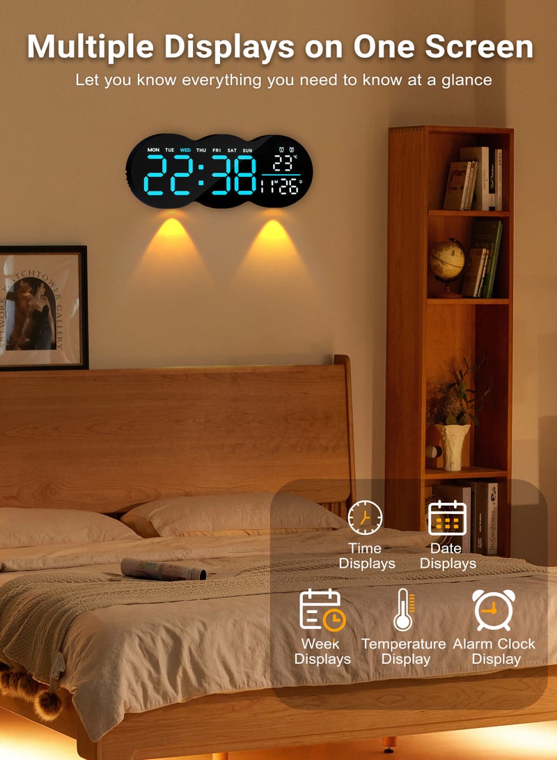 نكومي ساعة حائط رقمية، جهاز تحكم عن بعد، منبهان، شاشة LED، توقيت صيفي تلقائي، درجة حرارة، إضاءة ليلية لغرفة المعيشة، غرفة النوم، الدراسة، مثبتة أو قائمة  - Image 3
