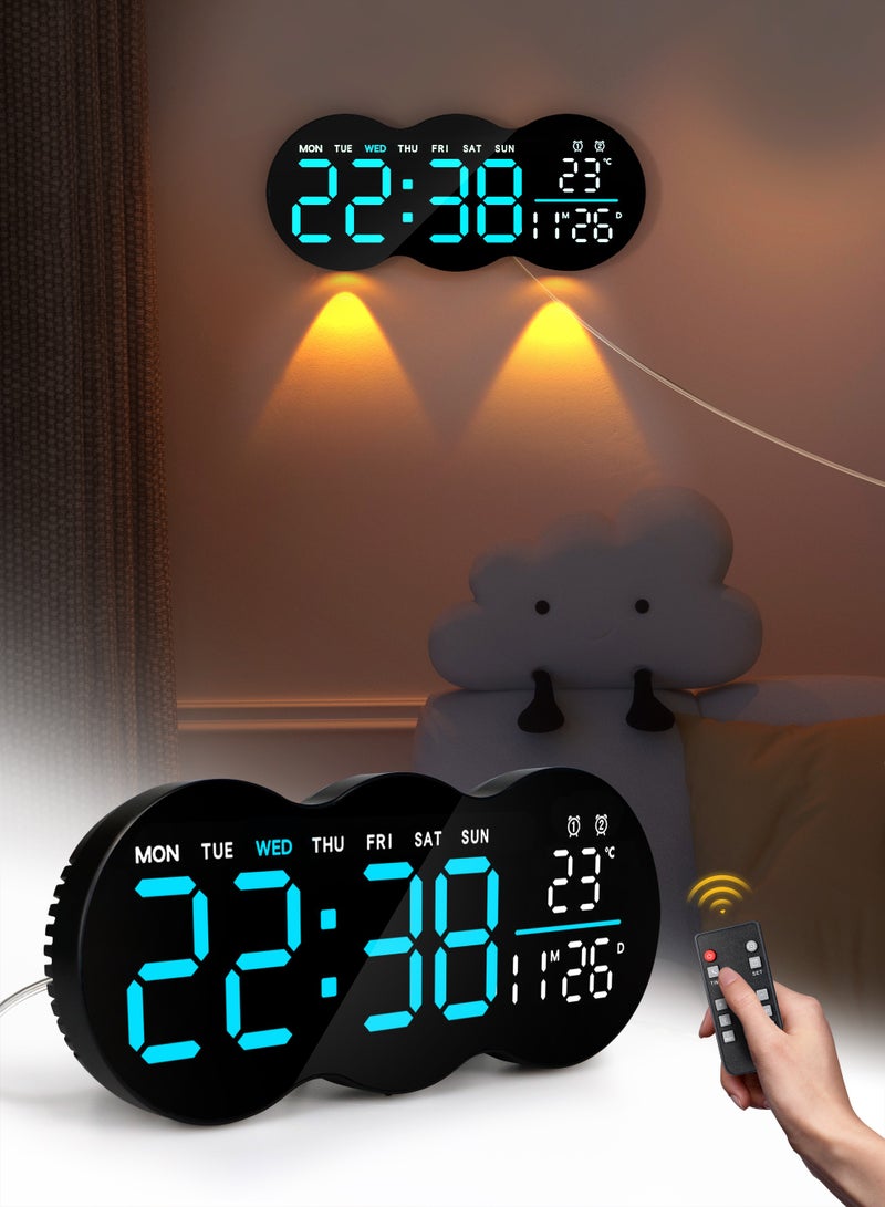 نكومي ساعة حائط رقمية، جهاز تحكم عن بعد، منبهان، شاشة LED، توقيت صيفي تلقائي، درجة حرارة، إضاءة ليلية لغرفة المعيشة، غرفة النوم، الدراسة، مثبتة أو قائمة، لابد من توصيله بالكهرباء لكي يعمل - Image 1