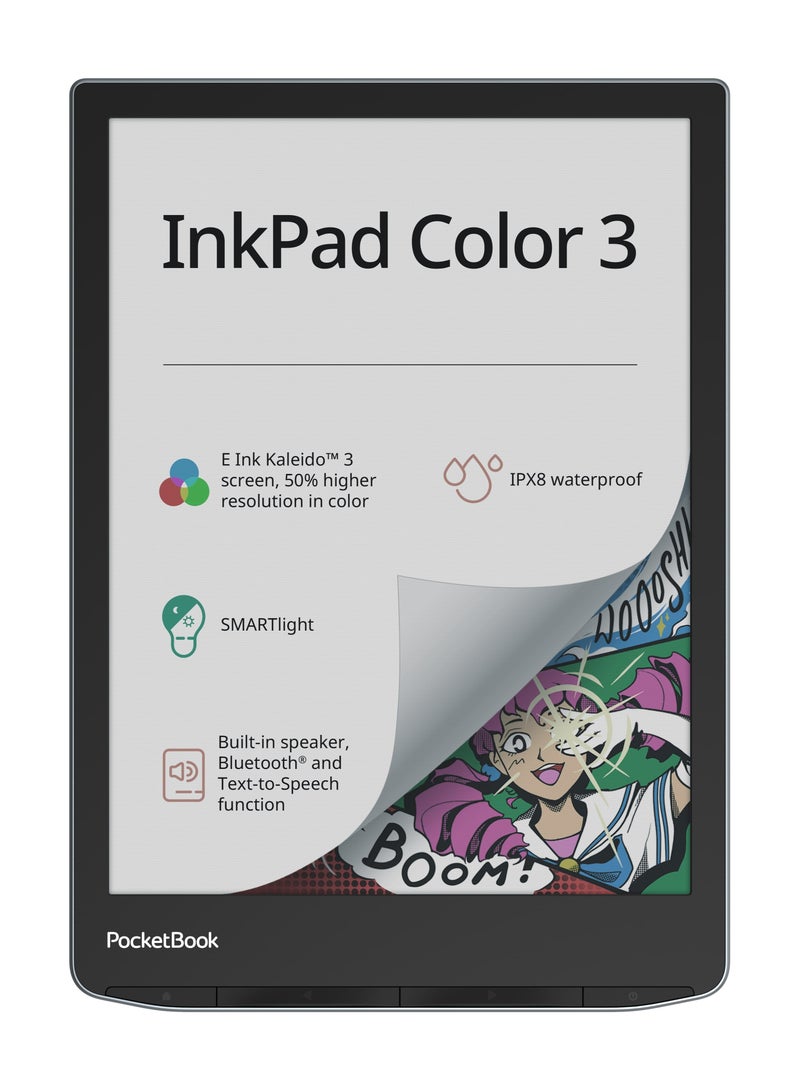 PocketBook 7.8" InkPad Color 3 e-Book Reader | 4096 Color Screen for Manga, Comics, eBooks, WiFi & Bluetooth for AudioBooks & Music, 1GB RAM, 32GB Internal Memory, Long Battery - Storm Sea - Image 1