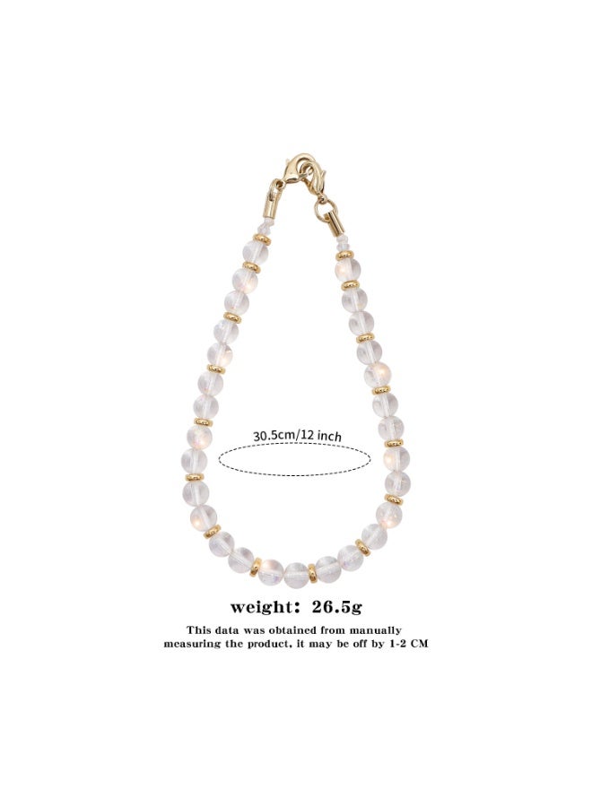 NIBEMINENT Beaded Phone Lanyard, Anti Lost Removable Wrist Strap,Tyndall crystal Bracelet Pendant, Phone Keychain Lanyard,P68076/White